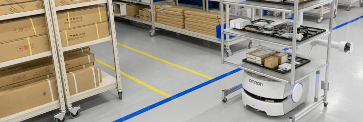 The Sir Steward autonomous robot with cart for the delivery of items.