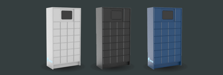 The Sir Steward smart locker available in black, white and blue.