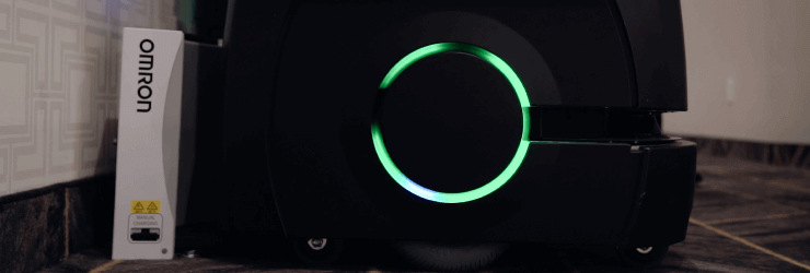 Photos of the autonomous battery charge Omron used for the delivery robot.