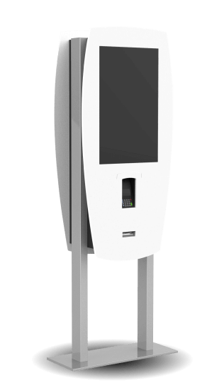 White self-serving ordering kiosk.